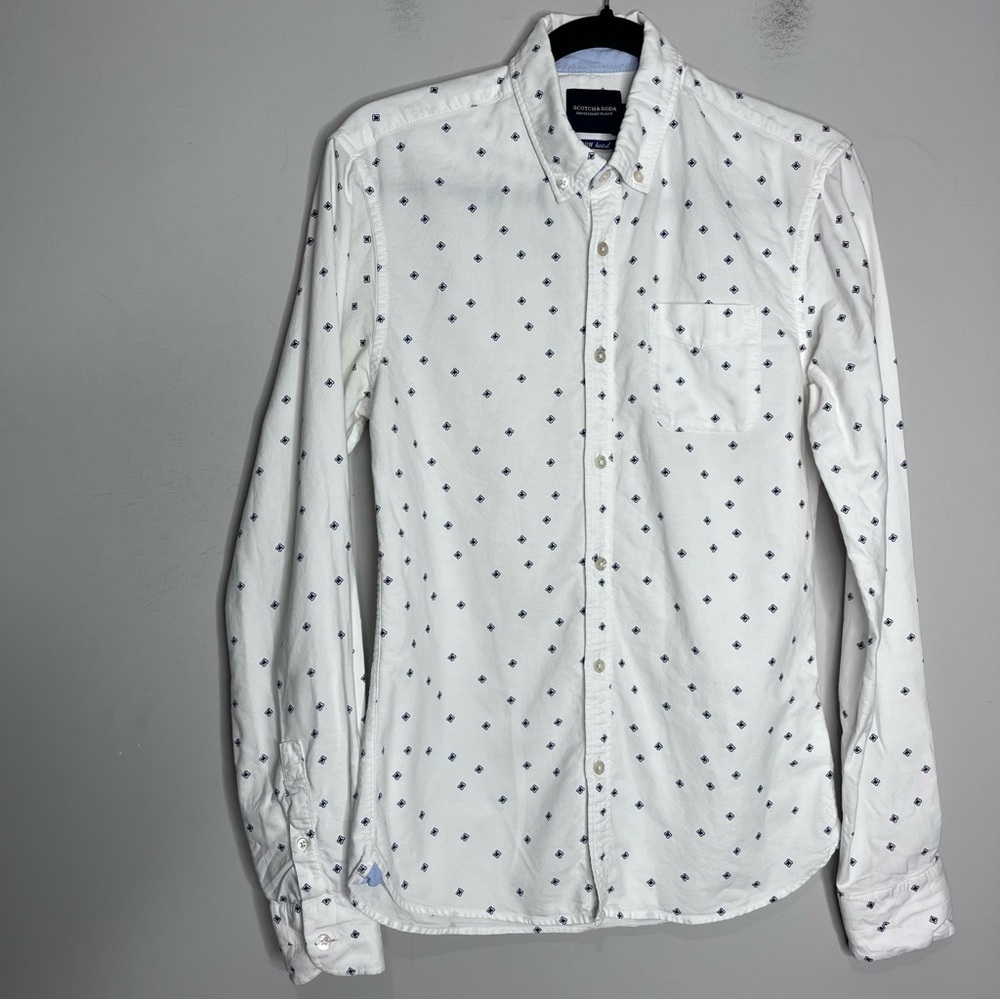 Scotch & Soda Blauw Hotel Slim Fit Long Sleeve Cotton Button Up Shirt, size S